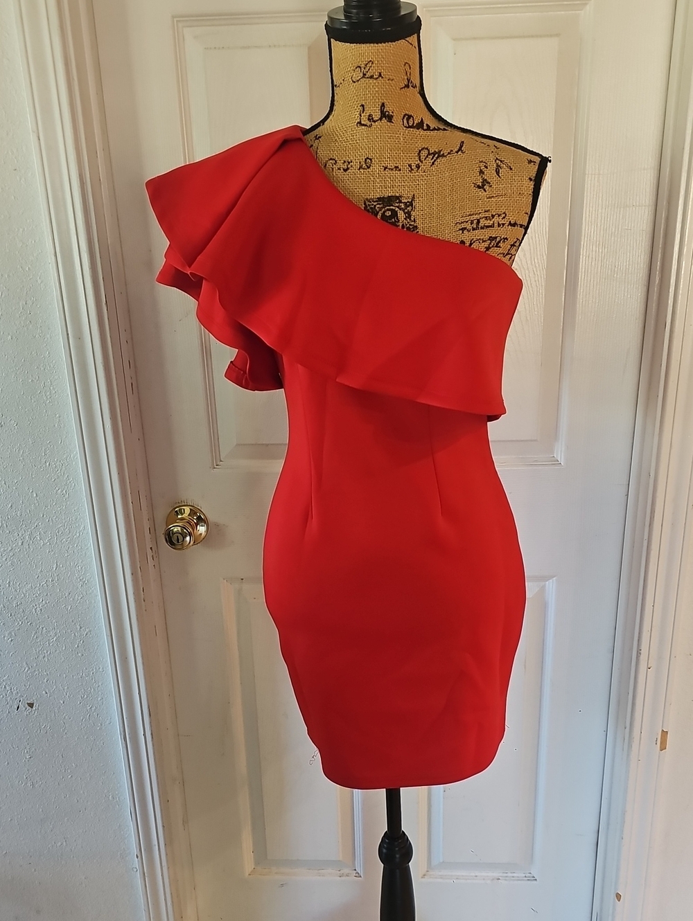 Banjul One-Shoulder Red Ruffle Sheath Dress
